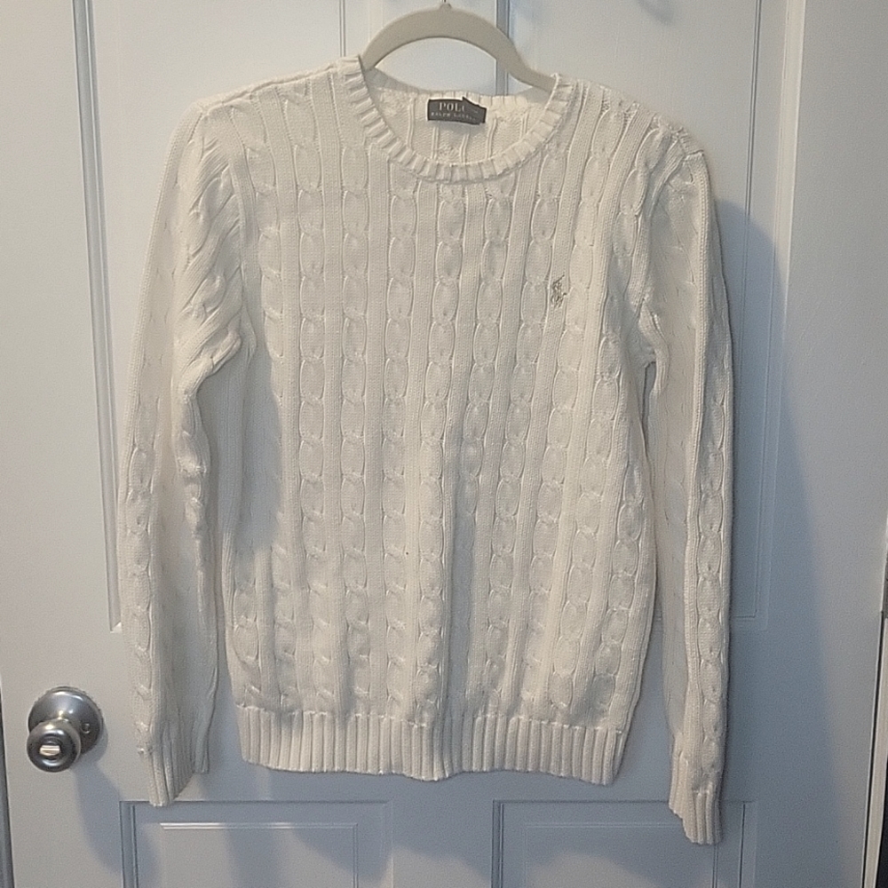 Ralph Lauren Cable Knit White/Cream colored sweater Size L!